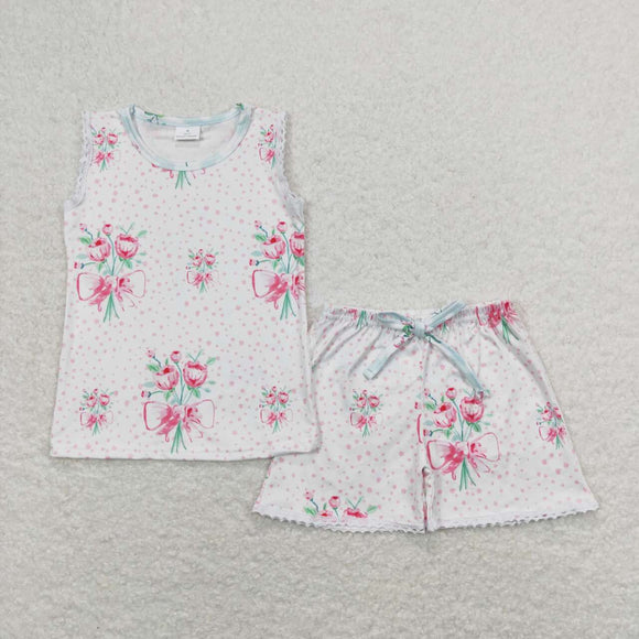 Sleeveless pink floral baby girls summer outfits