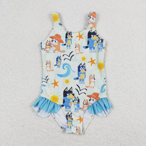 Sleeveless dog sun starfish girls summer swimsuit 2T-5/6T sold out