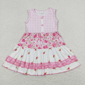 Sleeveless floral patchwork baby girls dresses