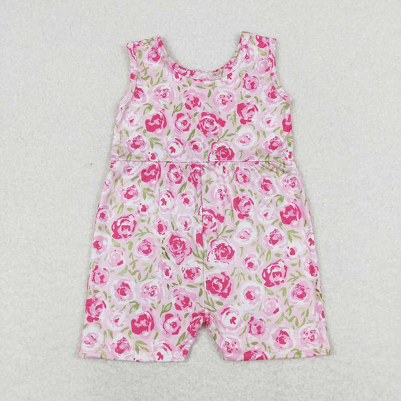 Sleeveless hot pink floral baby girls jumpsuit