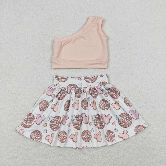 Peach one shoulder to mouse skirt girls clothes