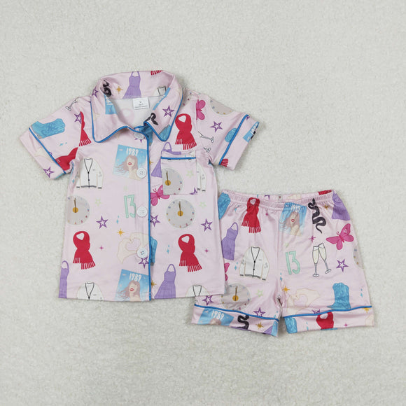 Pink butterfly scarf singer girls button down pajamas