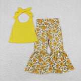 Yellow halter top floral bell bottom pants girls clothes