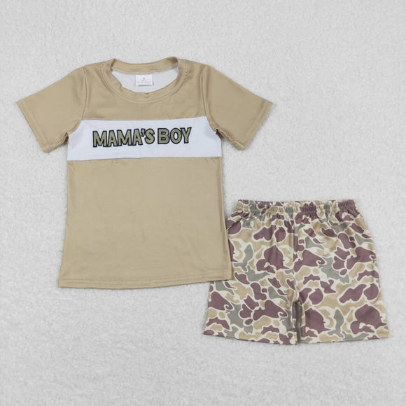 Embroidery Mama's boy camo shirt shorts kids summer clothes