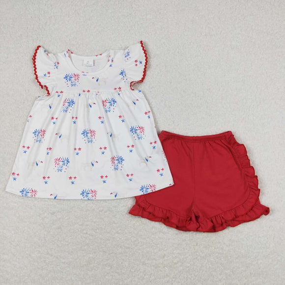Dog firework tunic red shorts girls 4th of july outfits