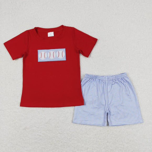 BSSO0405-- summer softball red embroidery boy outfits