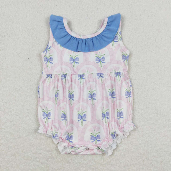 Sleeveless pink floral baby girls romper
