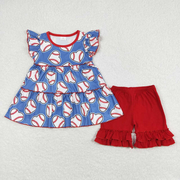 Flutter sleeves baseball tunic red shorts girls clothes