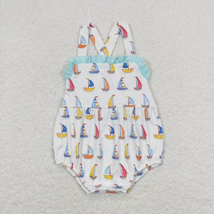 Strap sailboat ruffle baby girls summer romper