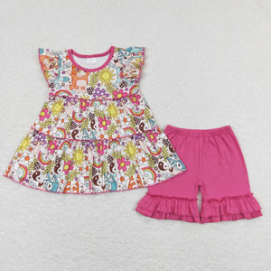 Sun rainbow floral dogs kids girls summer set