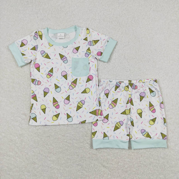 Short sleeves ice cream pocket top shorts boys outfits
