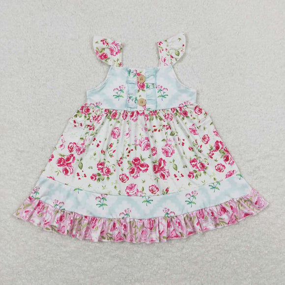 GSD0498--summer short sleeve pink floral dress