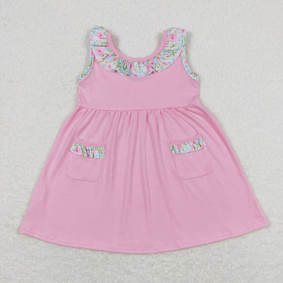 Pink floral sleeveless bow baby girls summer dress