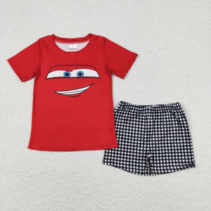 Red short sleeves top plaid pocket shorts boys outfits