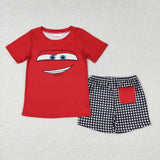 Red short sleeves top plaid pocket shorts boys outfits