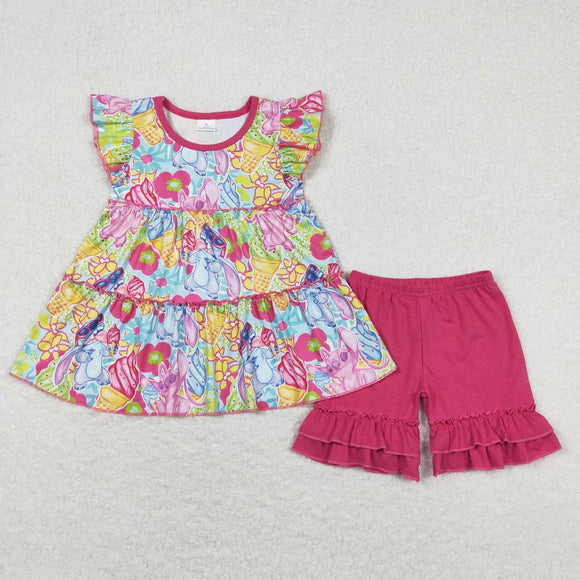 Flutter sleeves ice cream top shorts girls summer outfits