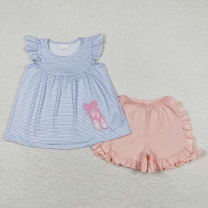 GSSO0582--summer pink embroidery Ballet shoes girls outfits