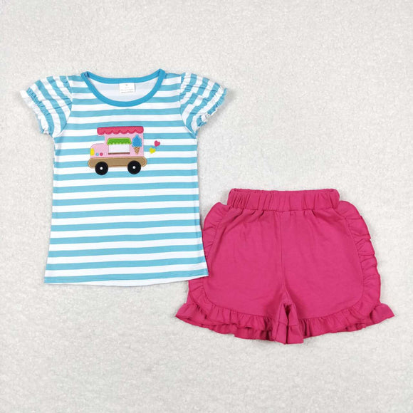 GSSO0580--summer Embroidery ice cream pink girls outfits