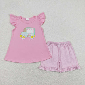 GSSO0508-- ice cream car pink embroidery girls outfits