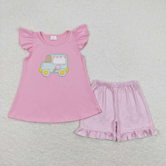 GSSO0508-- ice cream car pink embroidery girls outfits