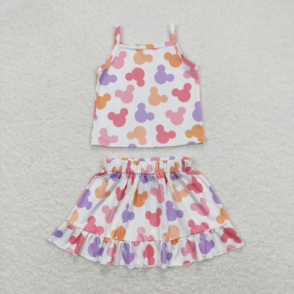Colorful mouse top ruffle skirt girls summer outfits