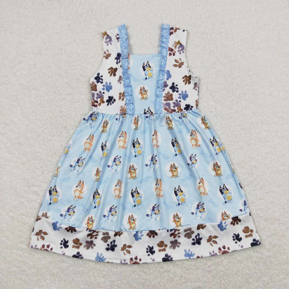 Sleeveless dog print kids girls summer dresses