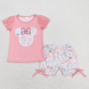 Floral mouse top shorts girls summer clothes