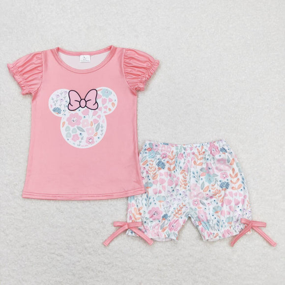 Floral mouse top shorts girls summer clothes