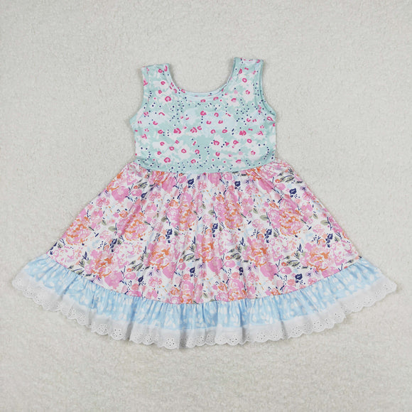 Sleeveless floral ruffle baby girls dresses