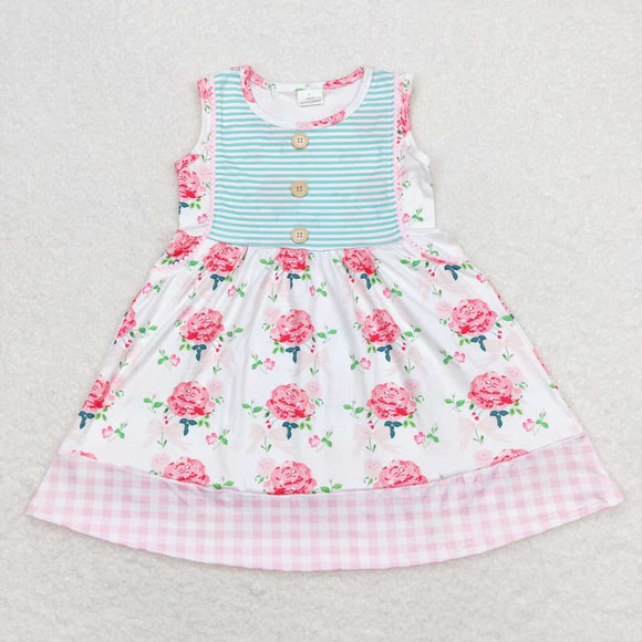 Sleeveless floral plaid baby girls summer dress