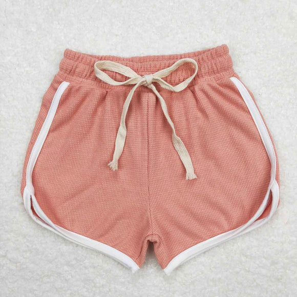 SS0290-waffle pink print kids girls summer shorts