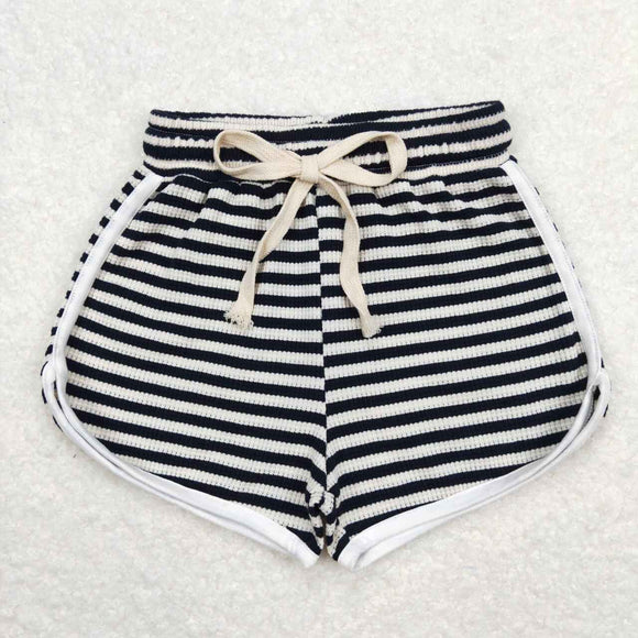 SS0288-waffle black striped  kids girls summer shorts