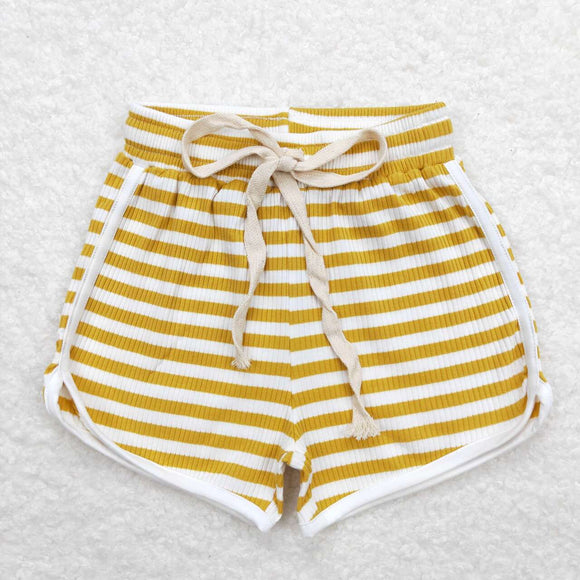 SS0287-waffle yellow striped kids girls summer shorts