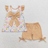 Embroidery I love MOM floral tunic shorts girls outfits