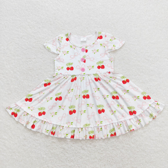 Short sleeves bow strawberry baby girls dresses