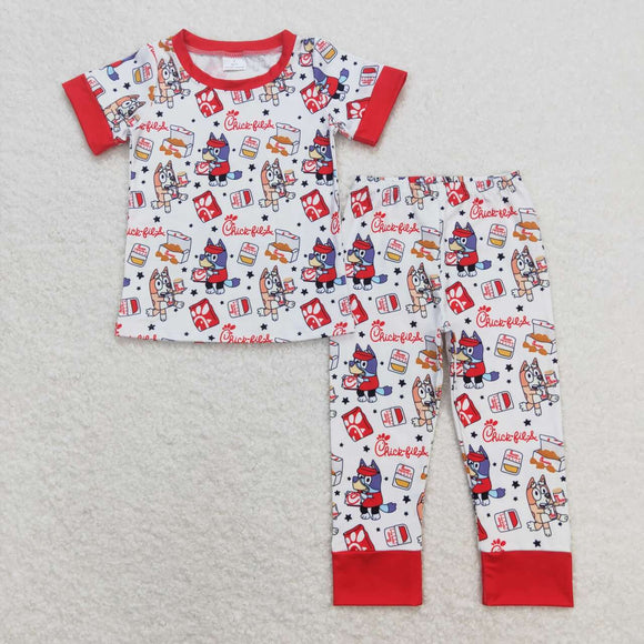 Red short sleeves dogs fries baby kids pajamas