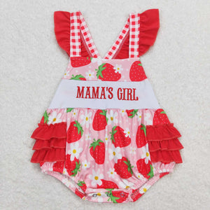 Embroidery Mama's girl strawberry floral baby romper