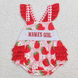 Embroidery Mama's girl strawberry floral baby romper
