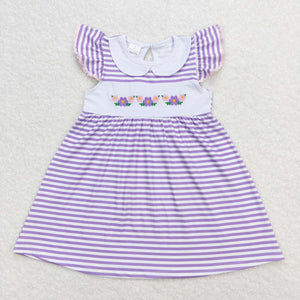 Lavender stripe floral baby embroidery girls summer dresses