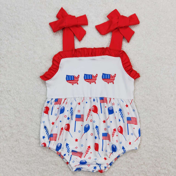Red straps flag balloon baby boy 4th of july romper