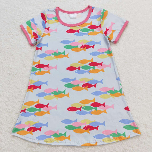 Short sleeves fishing kids girls summer dress