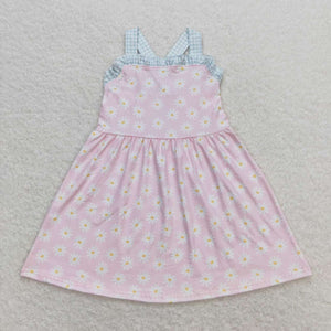 Plaid straps daisy baby girls summer dresses