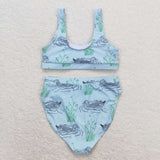 Green duck two pieces adult women summer swimsuit