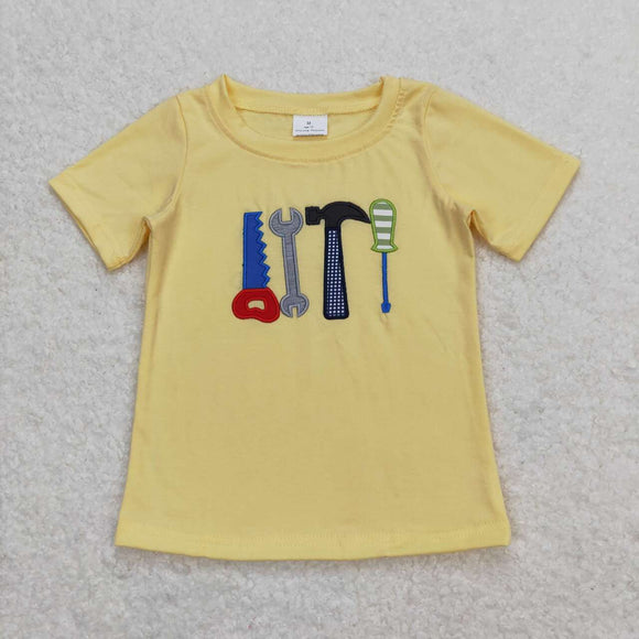 BT0575- Yellow short sleeves tool kids embroidery boys summer shirt