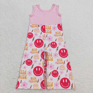 Pink sleeveless wild child smile girls jumpsuit