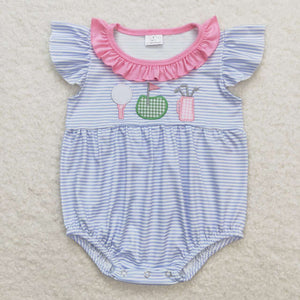 Embroidery Flutter sleeves stripe golf baby girls romper