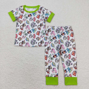 Short sleeves green toy kids boys pajamas