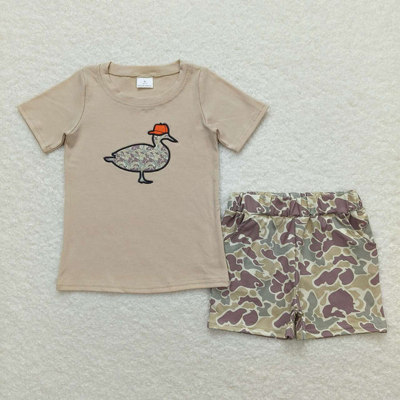 Short sleeves embroidery duck hat top camo shorts kids boys clothing