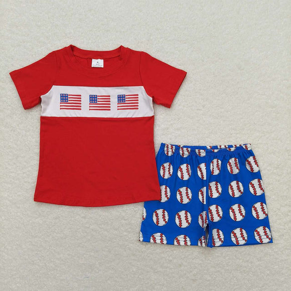 Baseball flag top shorts kids boys clothing set