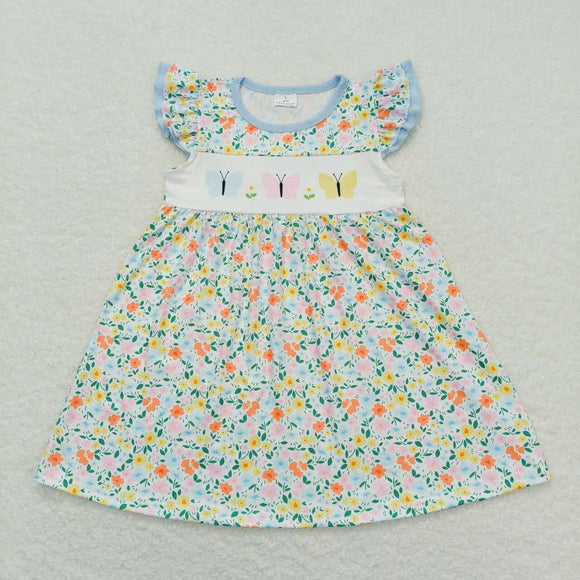 Flutter sleeves floral butterfly baby girls dresses